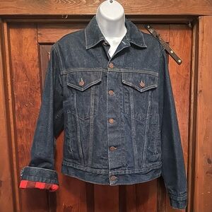 VTG 60s “12 Gauge” Roebucks Med Dark Denim Wash Jacket 36 Buffalo Plaid Flannel